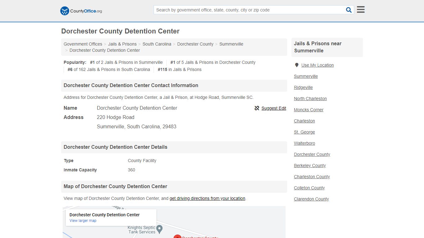 Dorchester County Detention Center - Summerville, SC (Address)