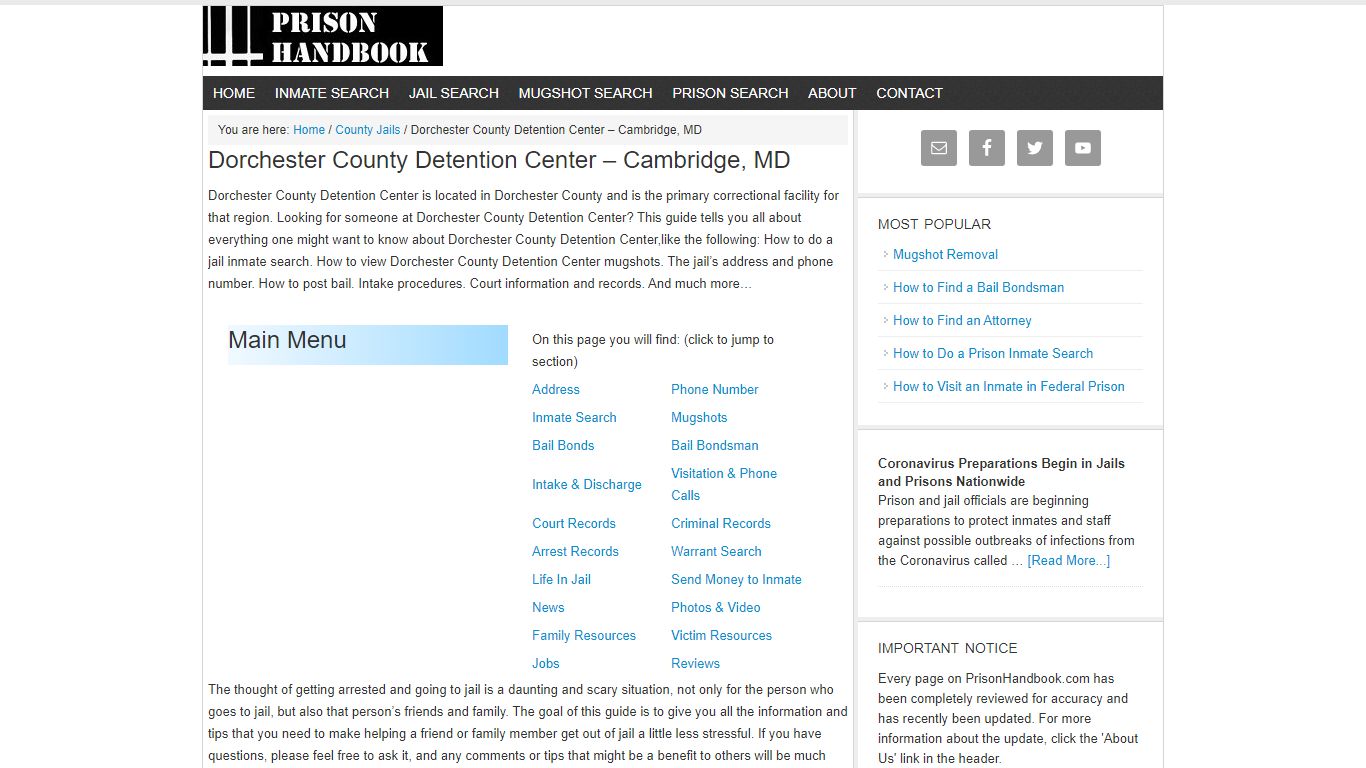 Dorchester County Detention Center – Cambridge, MD - Prison Handbook